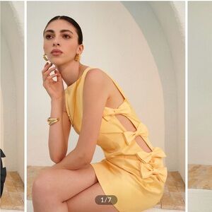 Commense Yellow Bow-Accent Mini Dress